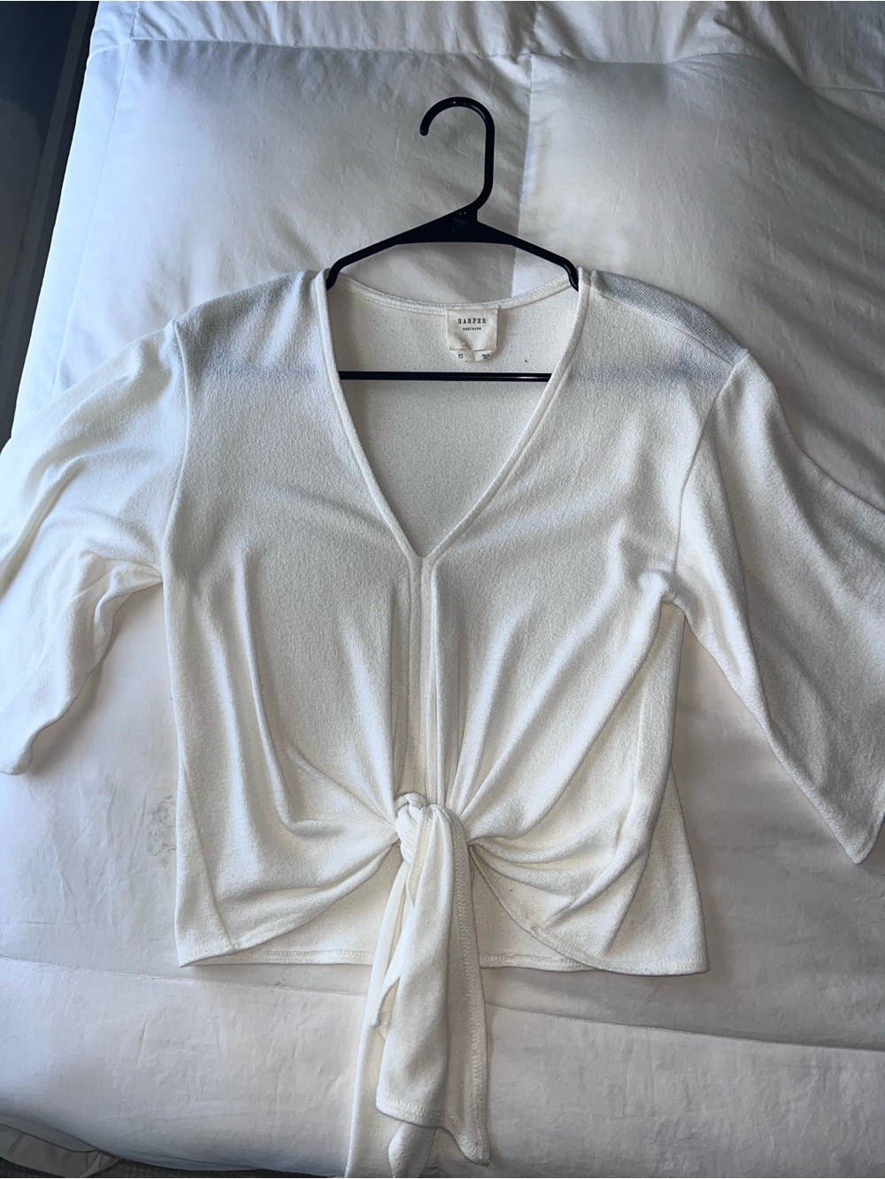 Harper White V-Neck Tie-Front Tunic Top
